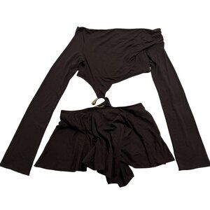 Jaded London Trim Asymmetric Dress in Brown